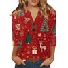 Women's T Shirt Christmas Print Button 3/4 Sleeve Daily Weekend Fashion Basic V- Neck Regular Top