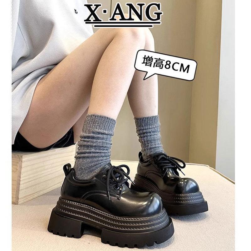Big Head and Small Leather Shoes Women's Derby Shoes Spring New Small Muffin Thick Sole Heightening Single Shoes