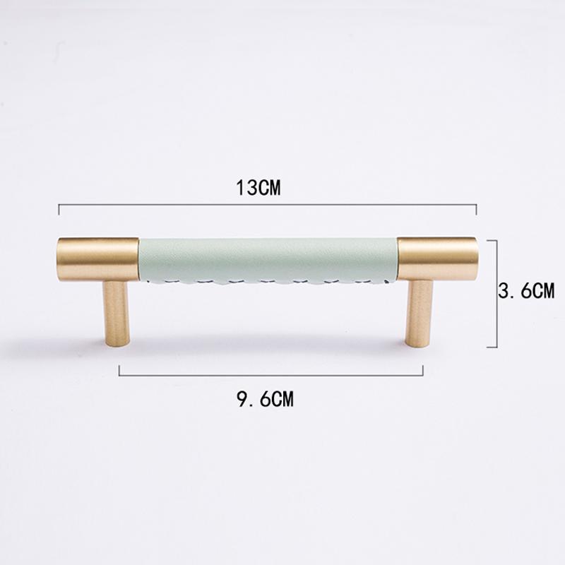 Nordic Style Simple PU Leather + Brass Door Drawer Double Hole Cabinet Handle Kitchen Cupboard Door Pulls Furniture Handle