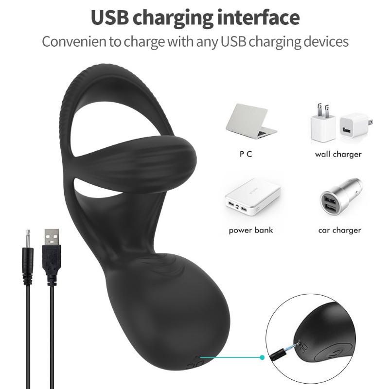 10 Frequency Vibration Silicone Penis Ring Men Prostate Vibrators Testicle Massage Anal Plug Cock Chastity Cage Adult Sex Toys