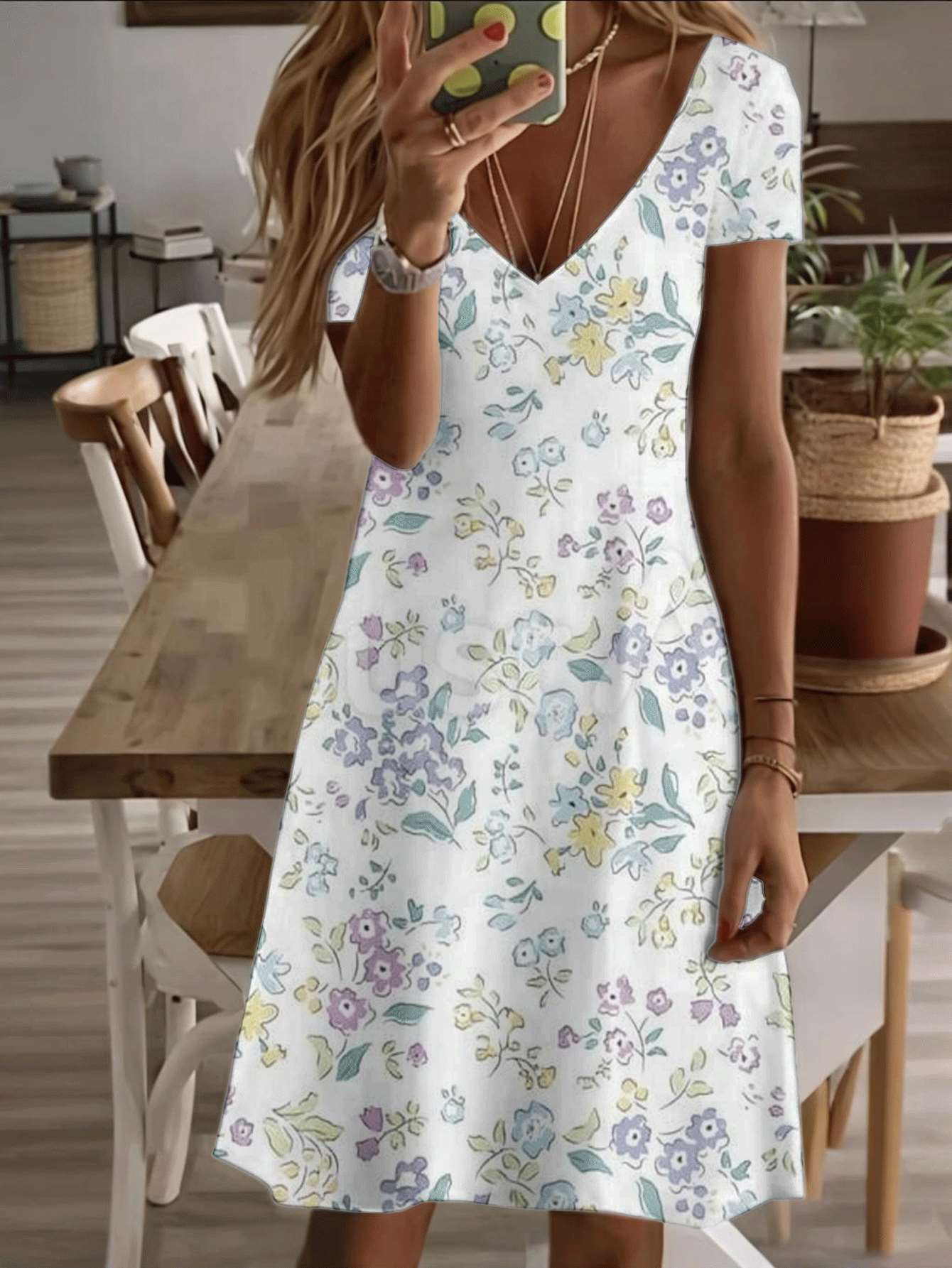 

Vneck shortsleeve midi dress floral print women dress pastel flower pattern 3D premium printing durable fabric elegant casual fashion for summer o 5XL дубильная кора