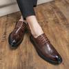 Summer brown leather shoes men's brock business punching breathable shoes heightening casual British soft soles wedding groom