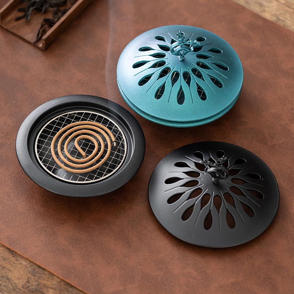 Stylish Alloy Incense Burner with Lid for Spiral Incense Sticks, Ideal for Buddhist Altars, Home Decor, Tea Ceremony, Study, Meditation, Yoga, and