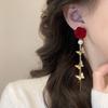 New autumn and winter burgundy red rose flower earrings women's light luxury temperament long butterfly fringed earrings earrings