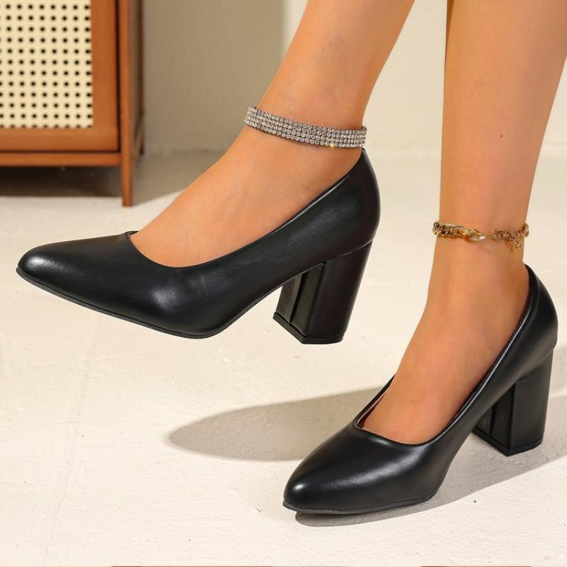 2025 New High Heels Women New Korean Style Pointed Shallow Mouth Thick Heel Fashion Shoes Sapatos De Mujer