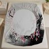 3pcs Cherry Blossom Fitted Sheet 3D Printed Pink And Black Floral Pattern Flat Sheet With Pillowcases No Filling Vivid Visual