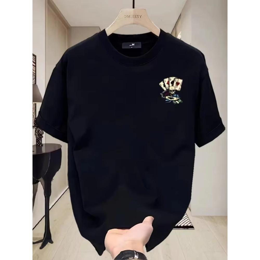 European Station Trendy Gym Men's Round Neck Pure Cotton Printed Cartoon Harajuku Short Sleeved Top Youth Trendy Casual T-shirt