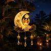 Decorative Hanging Solar Lamp Angel Moon Light, Christmas Lantern with Warm Glow, Resin Outdoor Tree Ornaments Yard Decoration for Porch Tree,