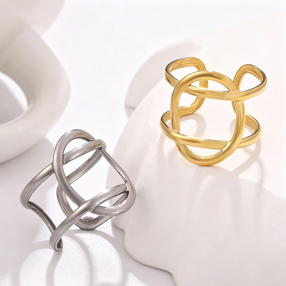 Geometric Stainless Steel Hollow Ring - Modern European & American Style