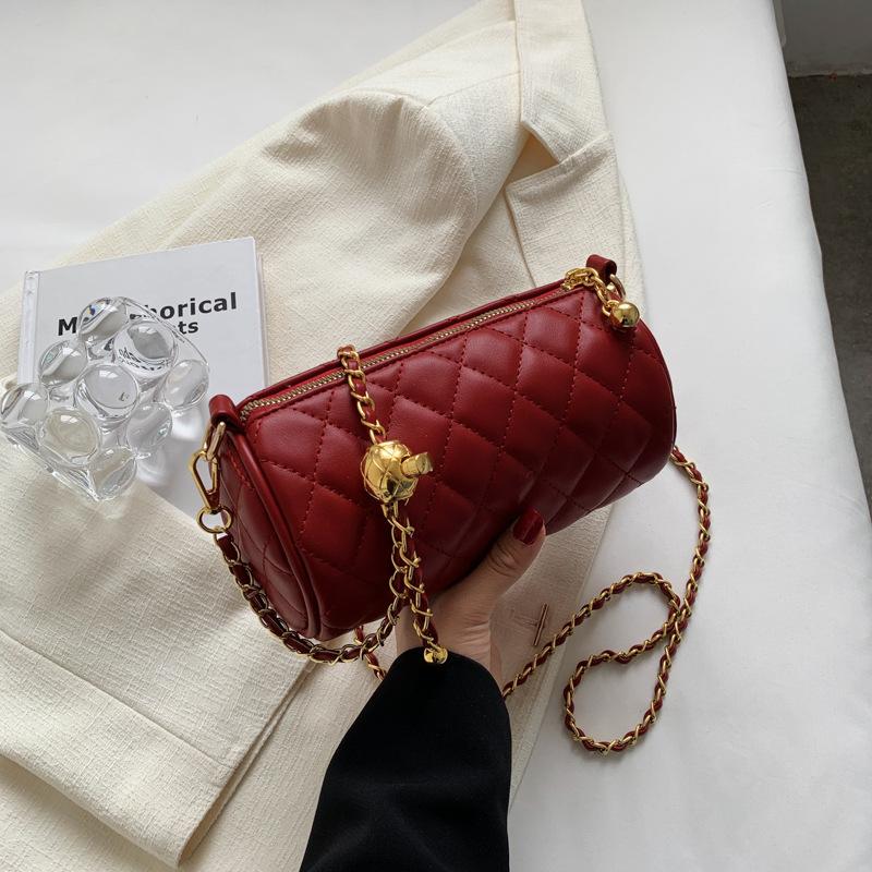 Rhombus cylinder bag women's new trendy texture versatile chain oblique span bag fashionable shoulder bag
