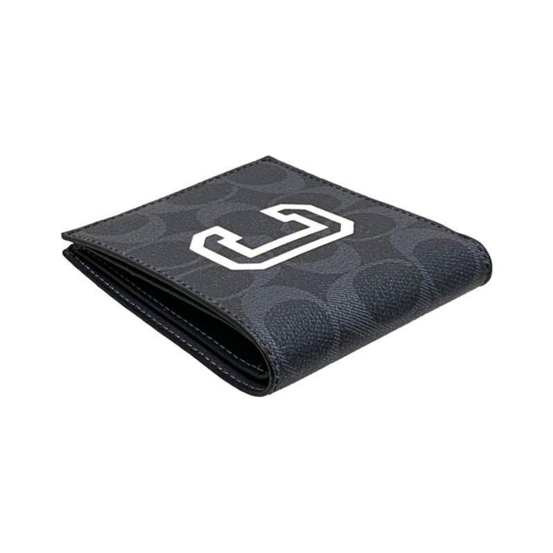 COACH Billfold Wallet 10 Classic Fashion Multi-Card Slot Bifold Coated Canvas Document Case Card Holder Wallet Men's Denim Color and Chalk White