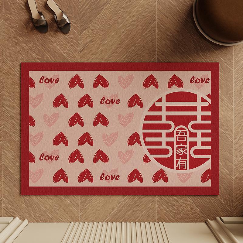 Wedding Festive Door Mat Red Absorbent Non-slip Foot Mat Can Be Wiped Washless Semi-circle Entrance Mat