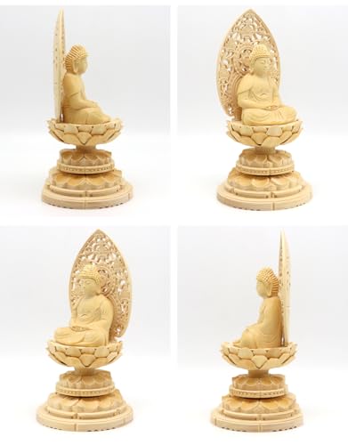 Kurita's Specialty Buddha Statue [Nyorai] Amitabha Nyorai Seated Statue, 2.0 inches (total height 18.5 cm, width 10 cm, depth 9 cm), Grass Halo, Round