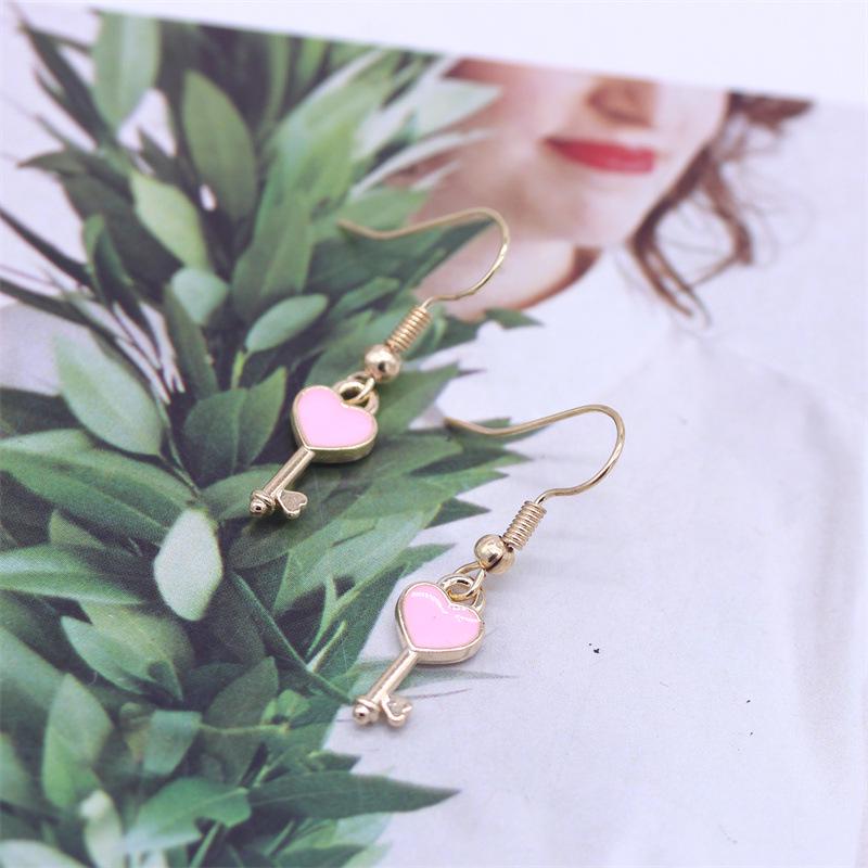 Charming Heart Key Earrings with DIY Oil Drip Pendant - Fashionable and Versatile Style