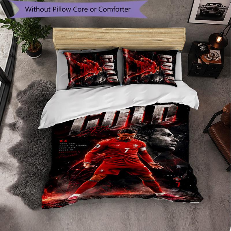 Biancheria da Letto a Tema Cristiano Ronaldo Set 3 Pezzi Copripiumino Biancheria da Letto Decorativa per Stanza Adolescenti Decorazione Casa