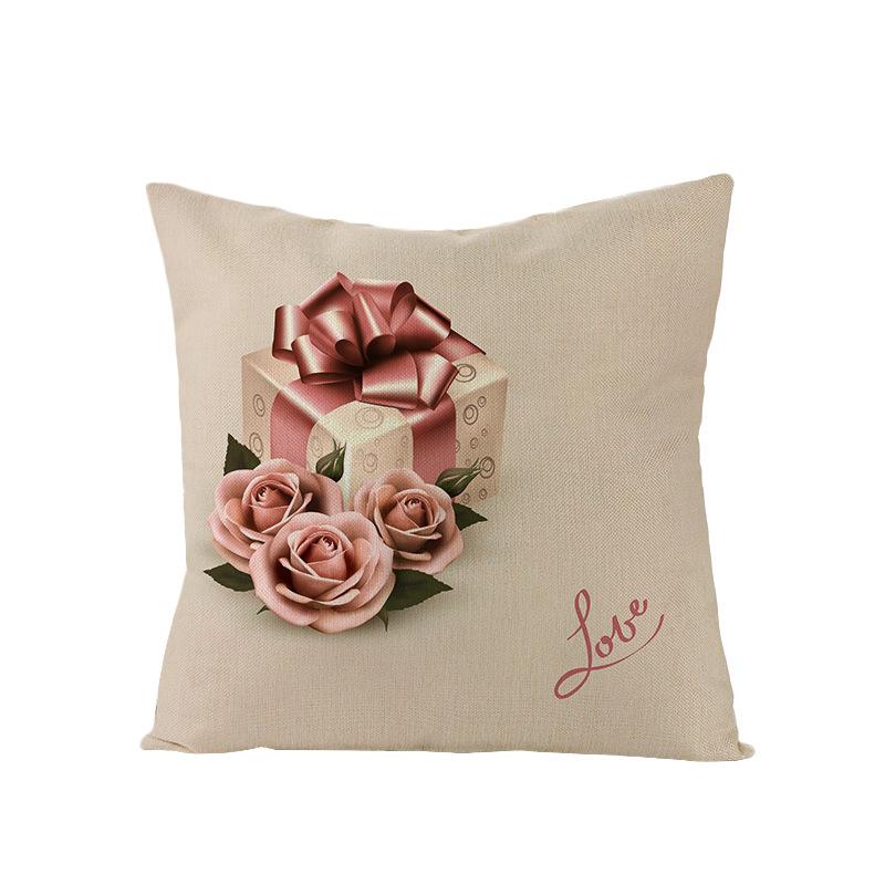 Valentine's Day Pillowcase Floral Series Square Polyester Pillowcase Home Cushion Cover