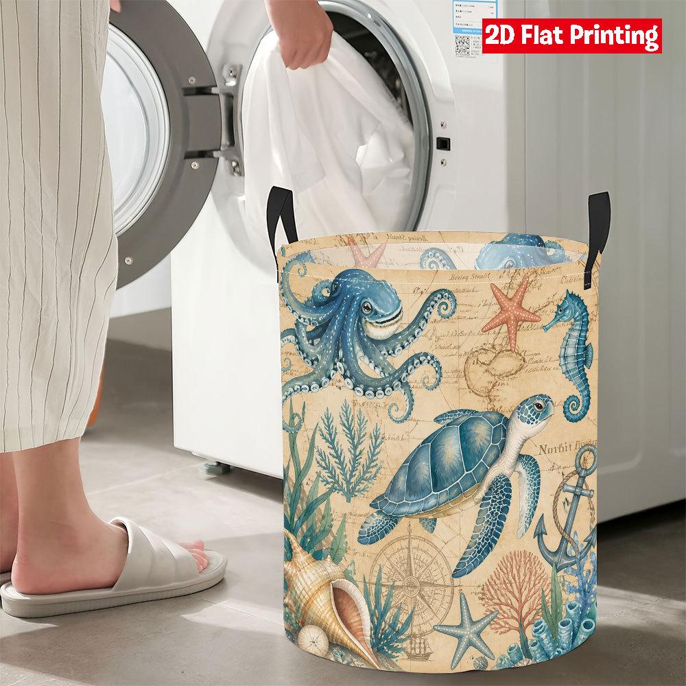 Collapsible Laundry Basket Large Round Waterproof Fabric Hamper Dirty Clothes Storage Bin Toy Organizer with Handles