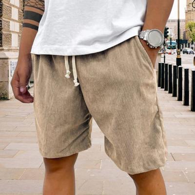 Męskie retro szorty sztruksowe, swobodne, ściągane sznurkiem w pasie, jednokolorowe, streetwearowe, do pracy, fitness, na plażę, na wakacje