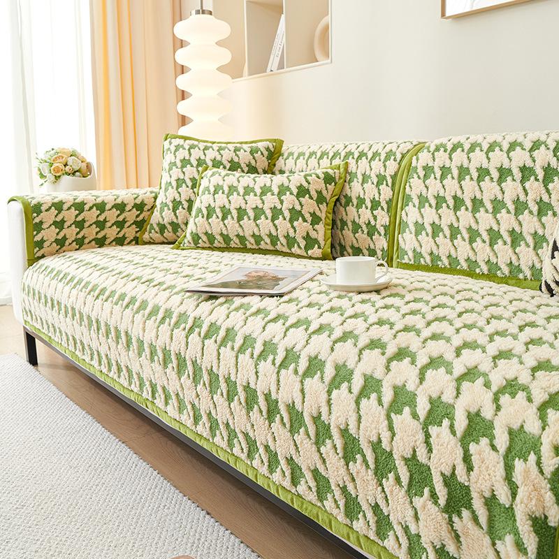New Qiandongge Sofa Cushion Winter Thickened Plush Seat Cushion High-End Non-Slip Leather Sofa Cover Cover Cloth