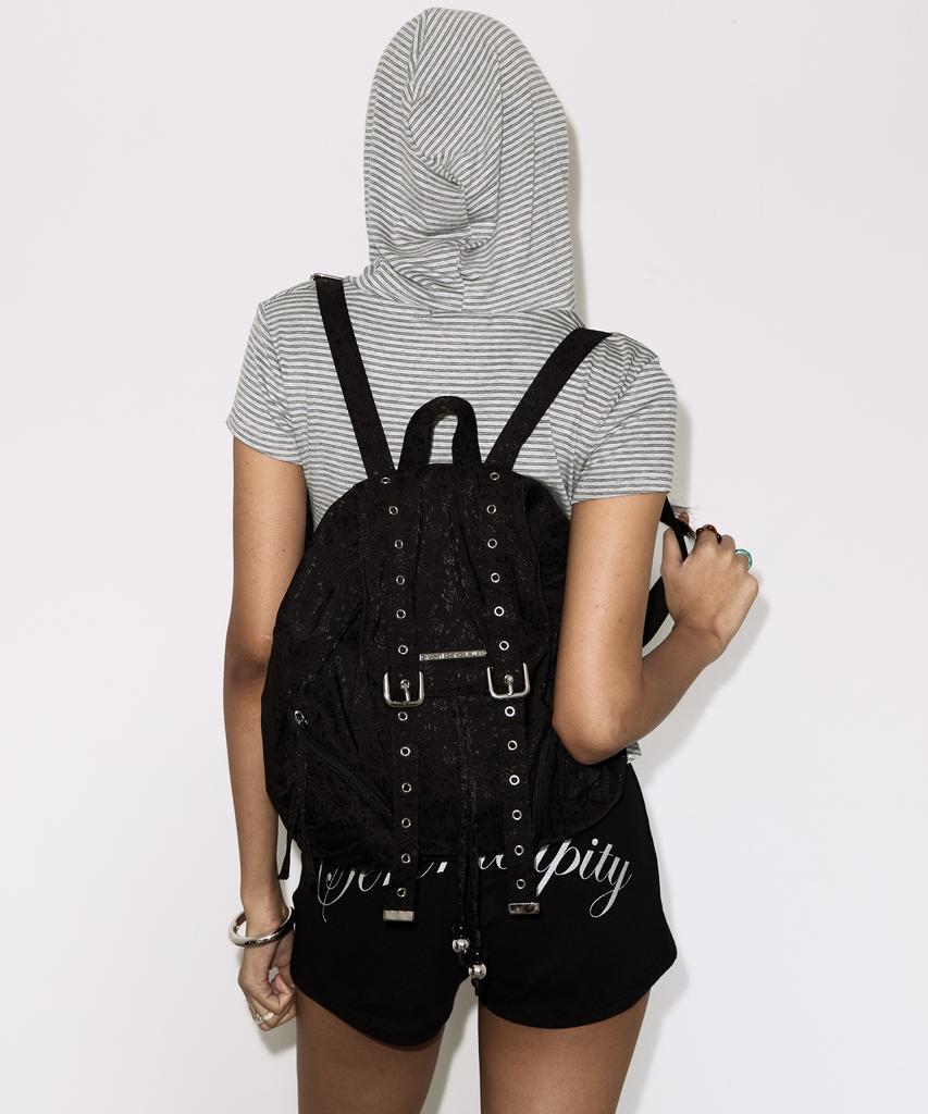 Fancy Club Satin Eyelet Backpack (Black) F26Qe989