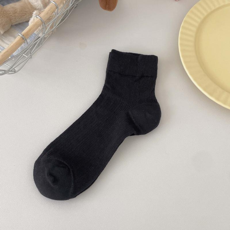 Summer Women's Short Socks with Perforated Mesh, Black and White Solid Color Ballet Style, Breathable Thin Women's Socks
