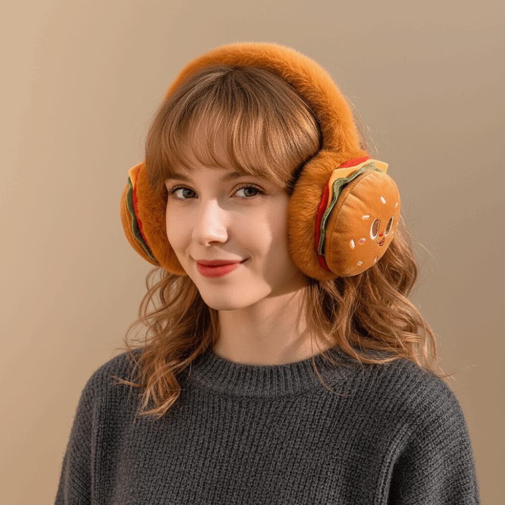 Warm Soft Hamburger Ear Warmer Thickened Funny Ear Cover Foldable Windproof Cold Protection Earmuffs Riding