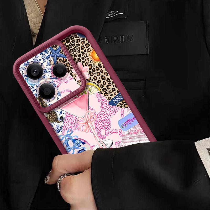 Pink Goblet Bowknots Disco Ball Pattern Case For Xiaomi Redmi Note 14 13 Pro 5G 4G 12 11 Funda Xiaomi 14T 13T 11T Pro Shockproof Bumper Silicone Cover