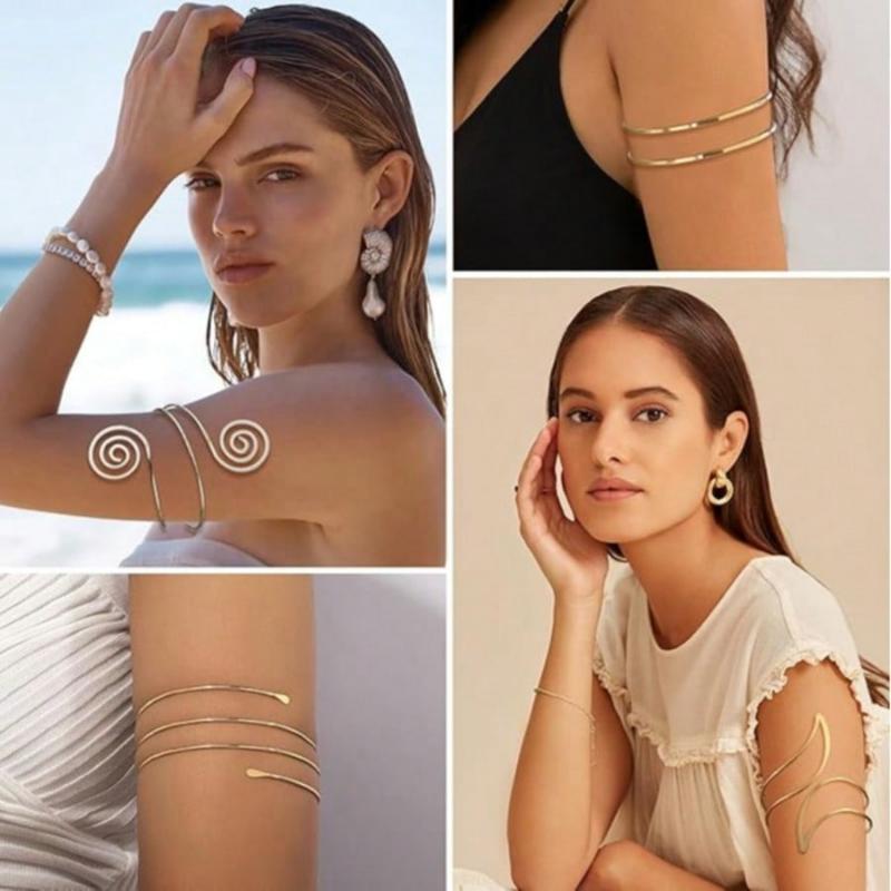 6pcs/Set Minimalist Metal Arm Cuff Bracelet, Adjustable Armlet, Suitable for Daily Wear, Street Style and Vacation