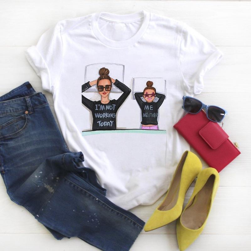 New Arrival Funny Round Neck Tshirt Women Simple T-Shirt Cartoons Short-Sleeve New Tee Basic T Shirt Ladies Top Female Summer