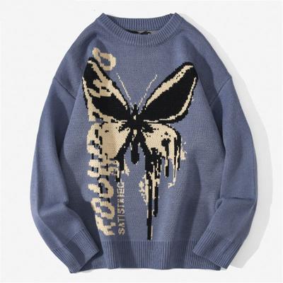 Swetry hip-hopowe damskie swetry Harajuku motyl męskie luźne topy casualowe w stylu Streetwear swetry swetry