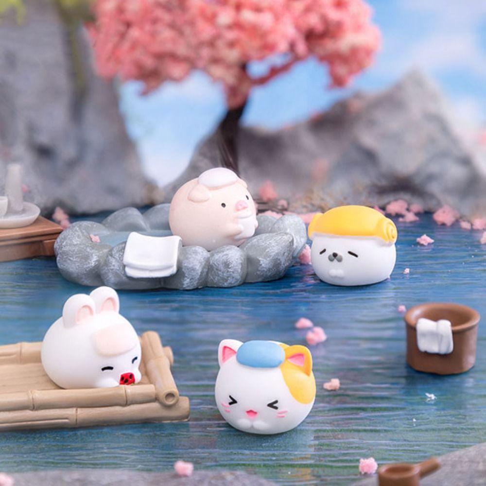 DIY Miniature Animal Figurines Resin Mini Animal Models Gift Cartoon Bathing Animals Statue