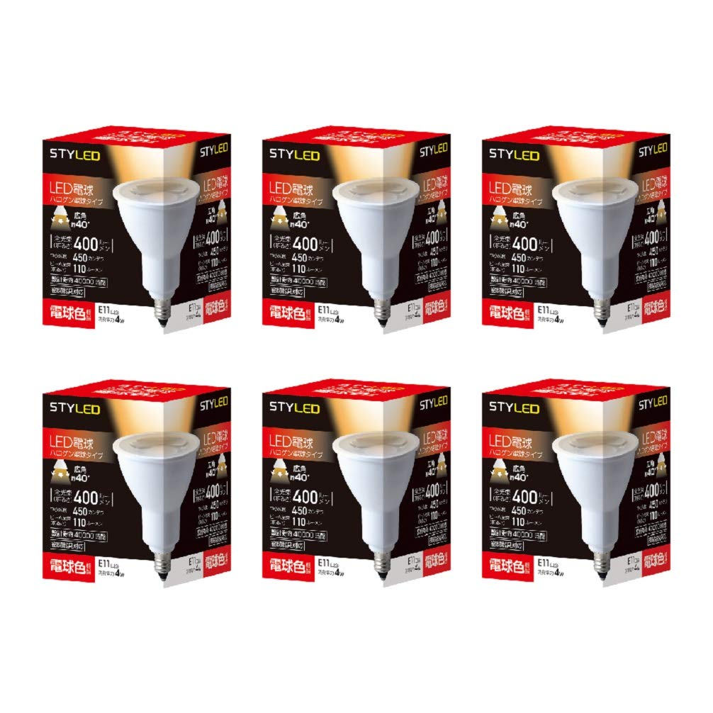 

Styled LED Bulbs, Halogen Bulb Type, 11mm Base, Warm White, 4W, Set of 6, SpotlightWide Angle (40° Beam Angle), Compatible with Sealed Fixtures,