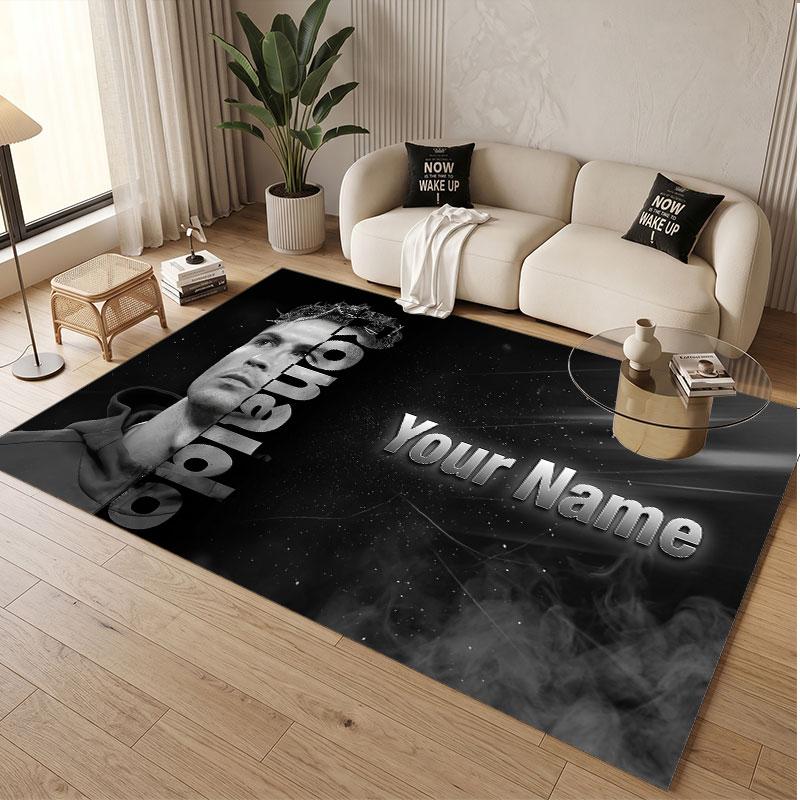 Custom Rug Cristiano Ronaldo Pattern Print Name Text Soft Non‑Slip Floor Carpet for Home Indoor Decoration