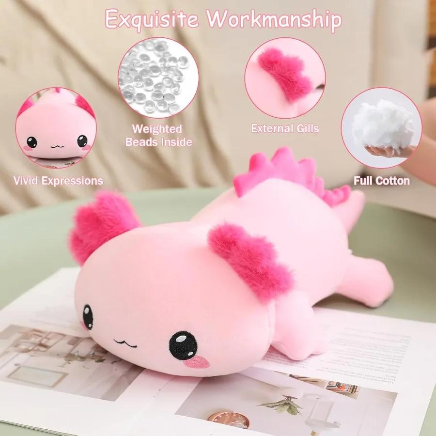 Peluche Axolotl Ponderato Animale di Peluche Rosa Delicato 13,8 Pollici 1,6 Libbre Adorabile Giocattolo Cuscino progettato per Adulti Sollievo dallo Stress Regalo