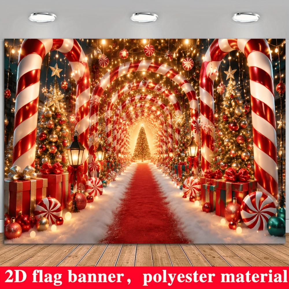 2D planar flag - Christmas festival theme background fabric with pattern featuring a red and white candy cane archwayzyc
