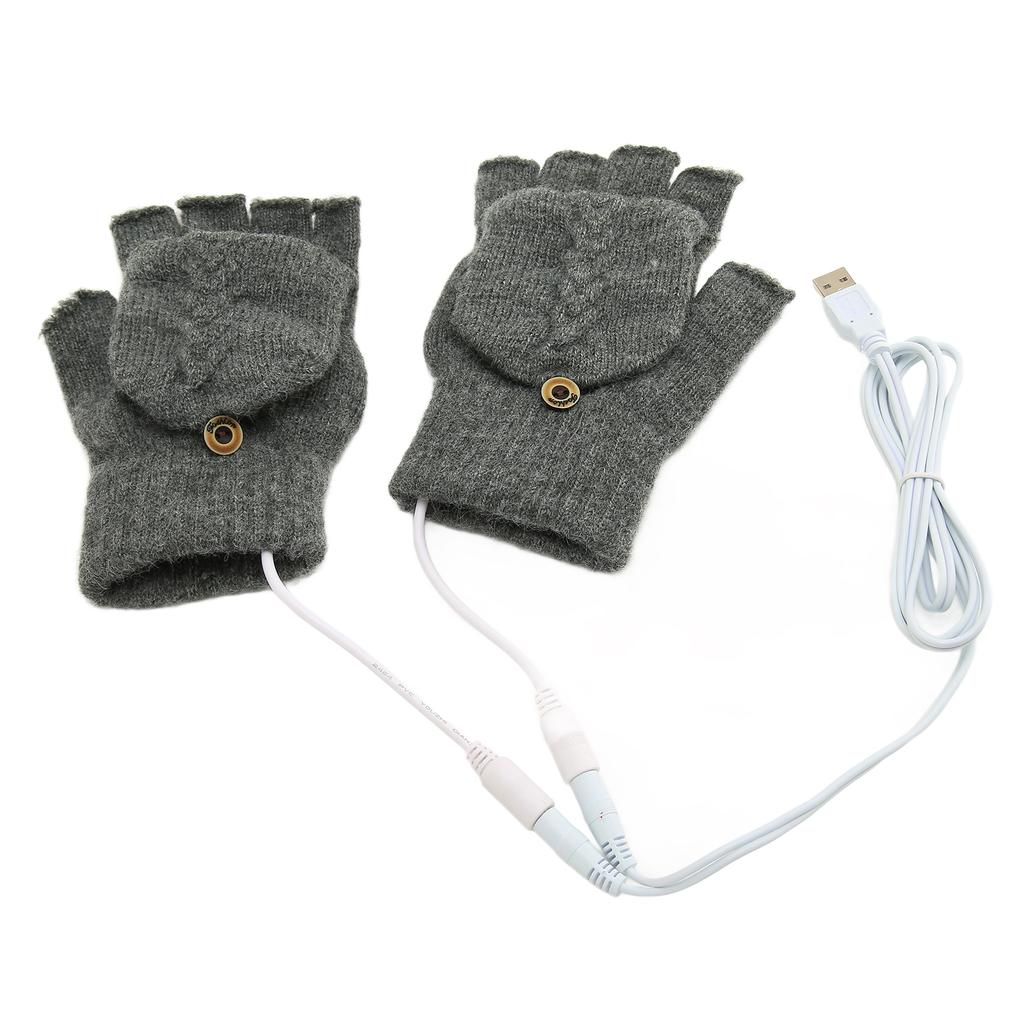 USB Wärmer Beheizte Handschuhe Klappbar Halbfingerlos Elektronisch Gestrickte Handhandschuhe für Männer Frauen Winter Dunkelgrau