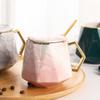 400ml Ceramic Cup Sets Gift Box High Aesthetic Handle Tea Mugs with Scoop and Lid Nordic Women Gold-drawing Office Coffee Cup