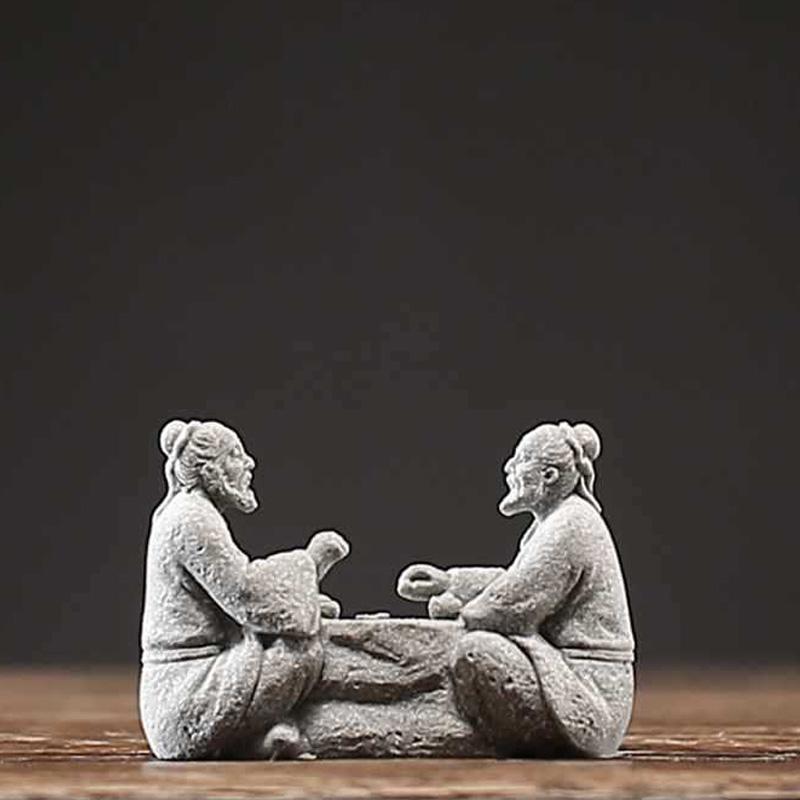 1 Stück Miniatur-Landschaftsdekorationen, Miniatur-Menschenfiguren, chinesische ältere Statuen, die Schach spielen, Landschafts-Miniatur-Bonsai