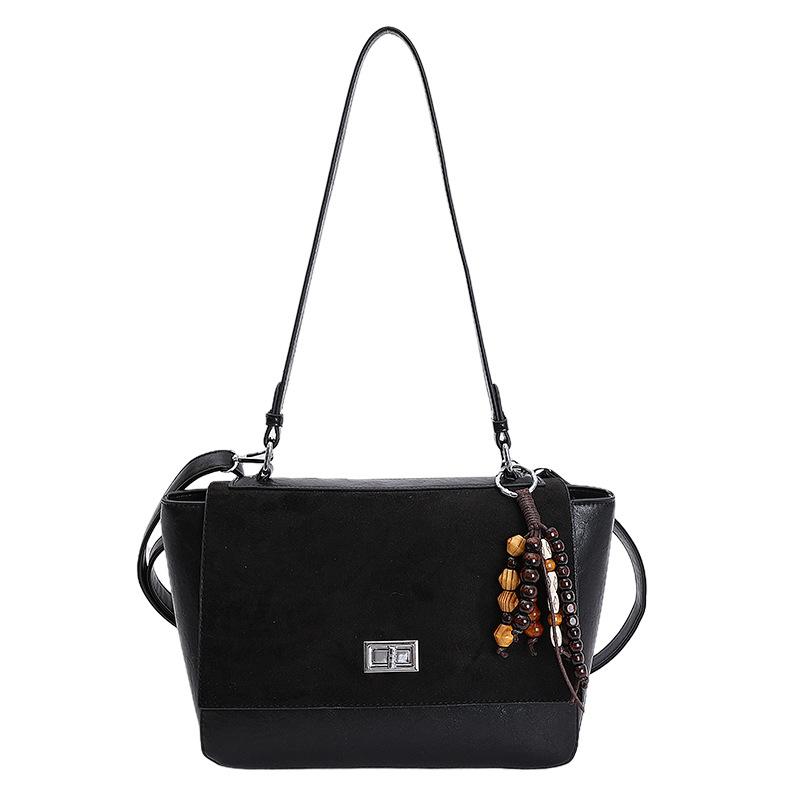 

Винтажная замшевая сумка-тоут с подвеской, новая универсальная нишевая, трендовая, с лоскутным дизайном, сумка на плечо, женская сумка-мессенджер