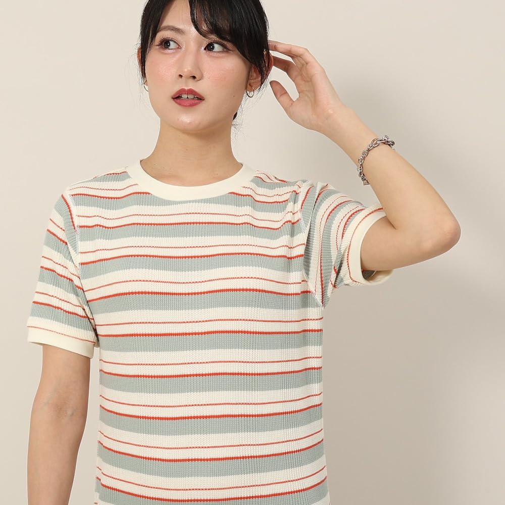 Champion Casual Short Sleeve Cotton USA Crew Neck Garment Wash Striped Dress In Natural Women's (CW-B309)