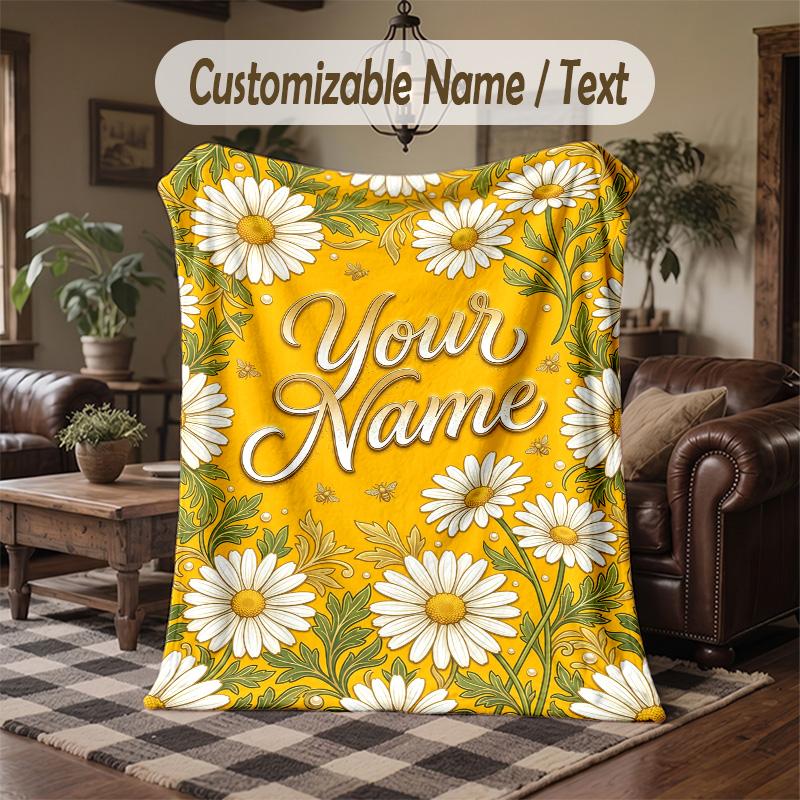 Floral 3 Theme Throw Blanket Custom Name Text Personalized Blanket Soft Cozy Blanket for Home Sofa Bed