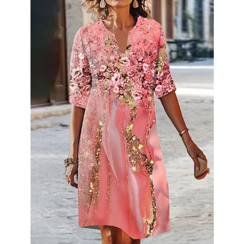 QICED Fashion Summer Spring 1/2 Sleeves V-Neck Casual Dresses