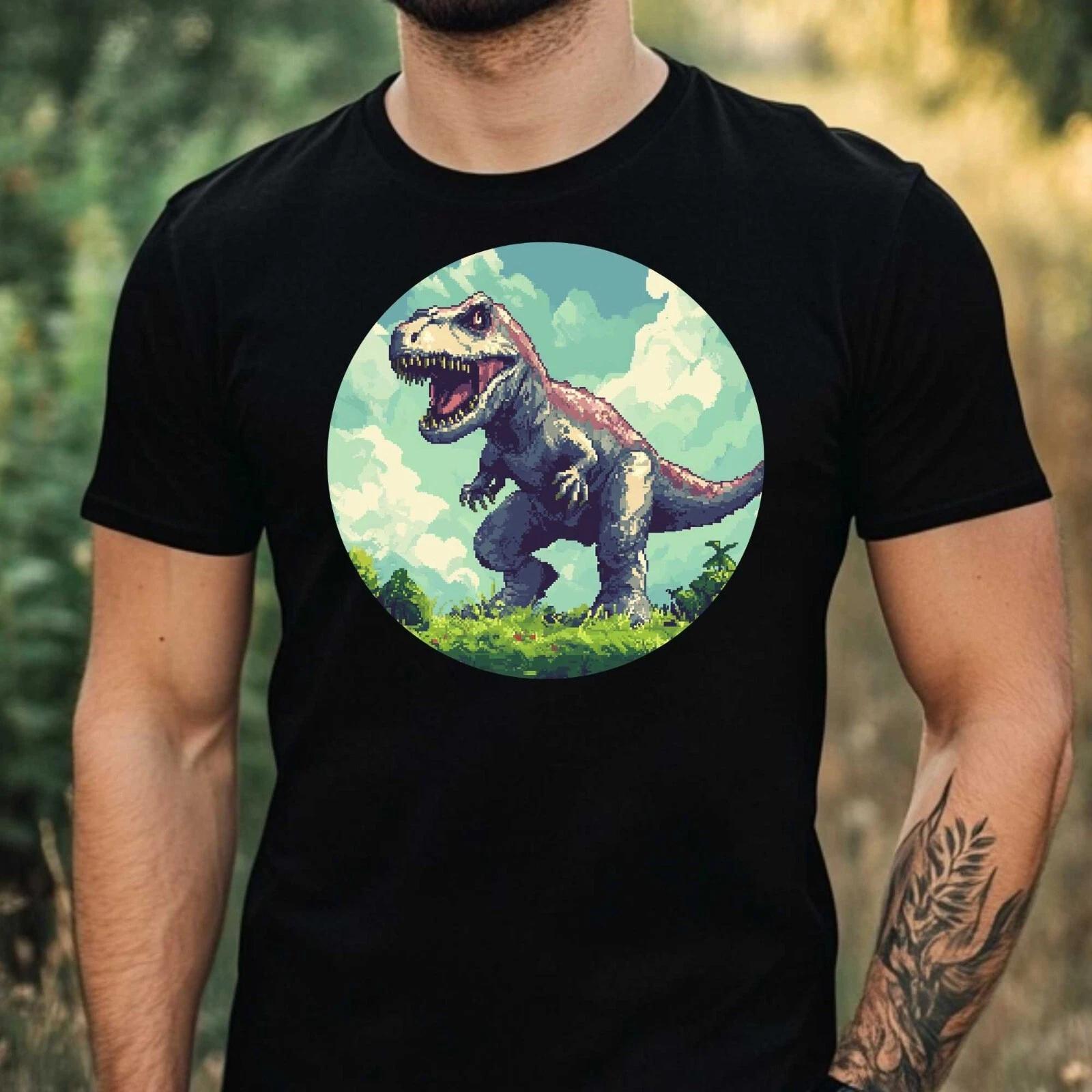 T-Shirt Herren Dino Pixel Art Motiv Baumwolle Größe XS bis 5XL XXXXL