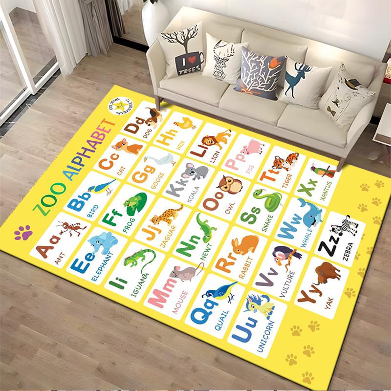 Zoo Alphabet Animal Themed Rug Non-slip Rug Suitable for Living Room and Bedroom Sofas.