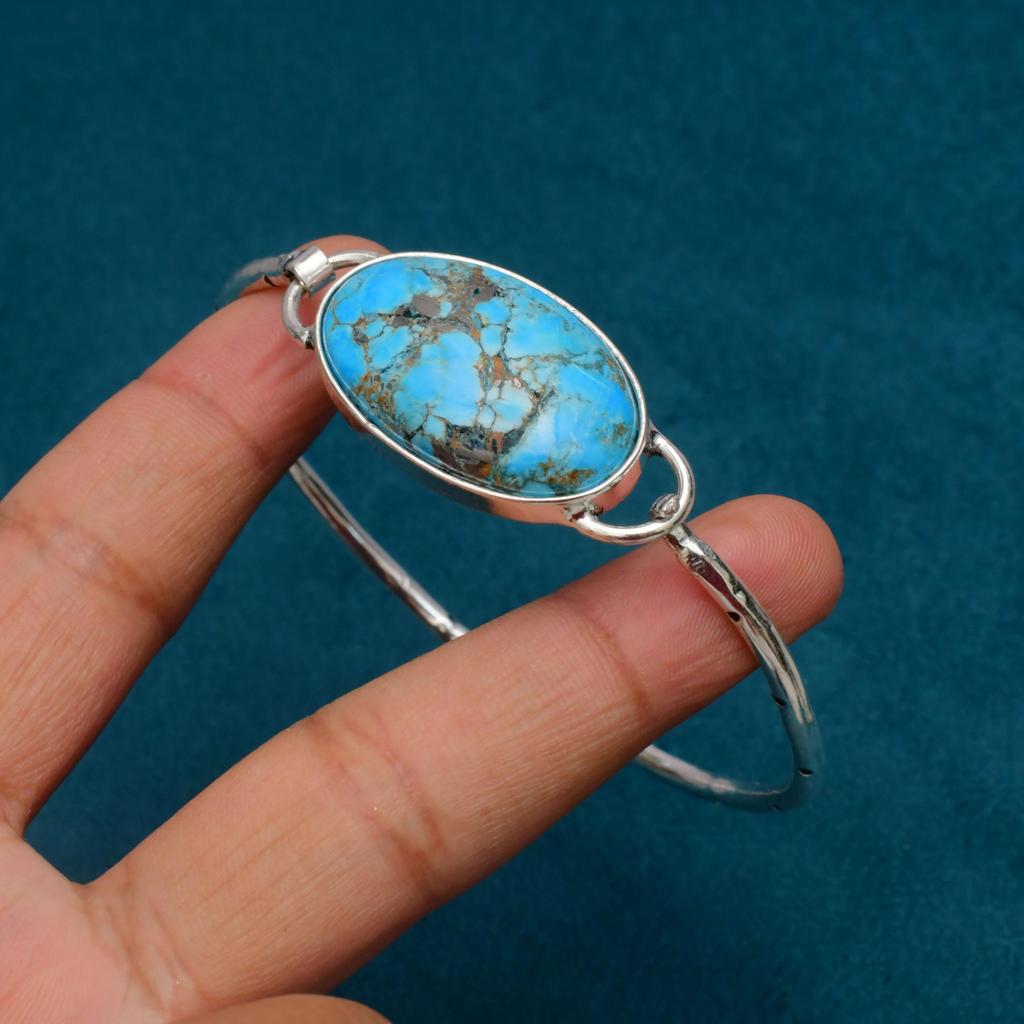 Turquoise Gemstone : 925 Sterling Silver Handmade Gemstone Bracelet Jewelry