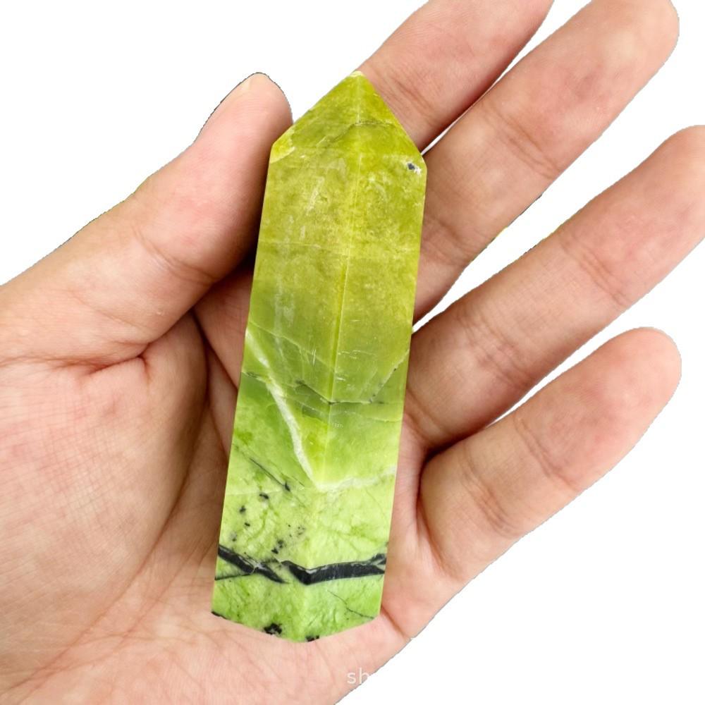 Полированный шестигранный кристаллический призма-украшение из зеленого опала
