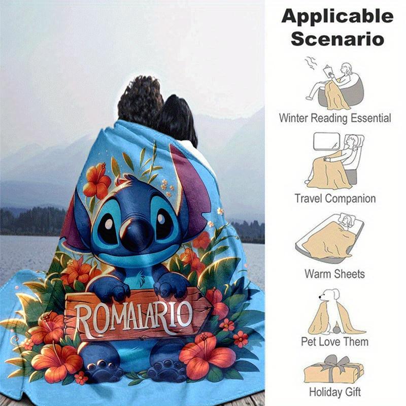 1pc Stitch Printing Blanket - Soft, All-Season Throw for Living Room, Bedroom,Personalized Gift with Adorable Cartoon Design
