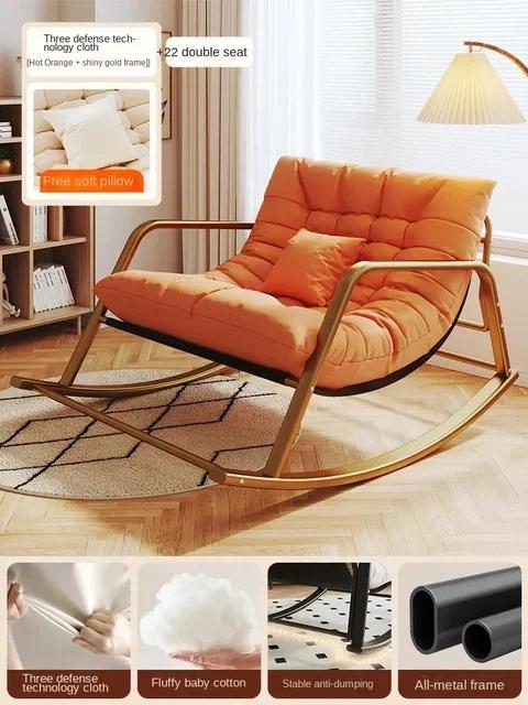 Adjustable Double Rocking Chair for Adults Leisure Chaise Lounge for Balcony and Home Large Folding Rocking Chair