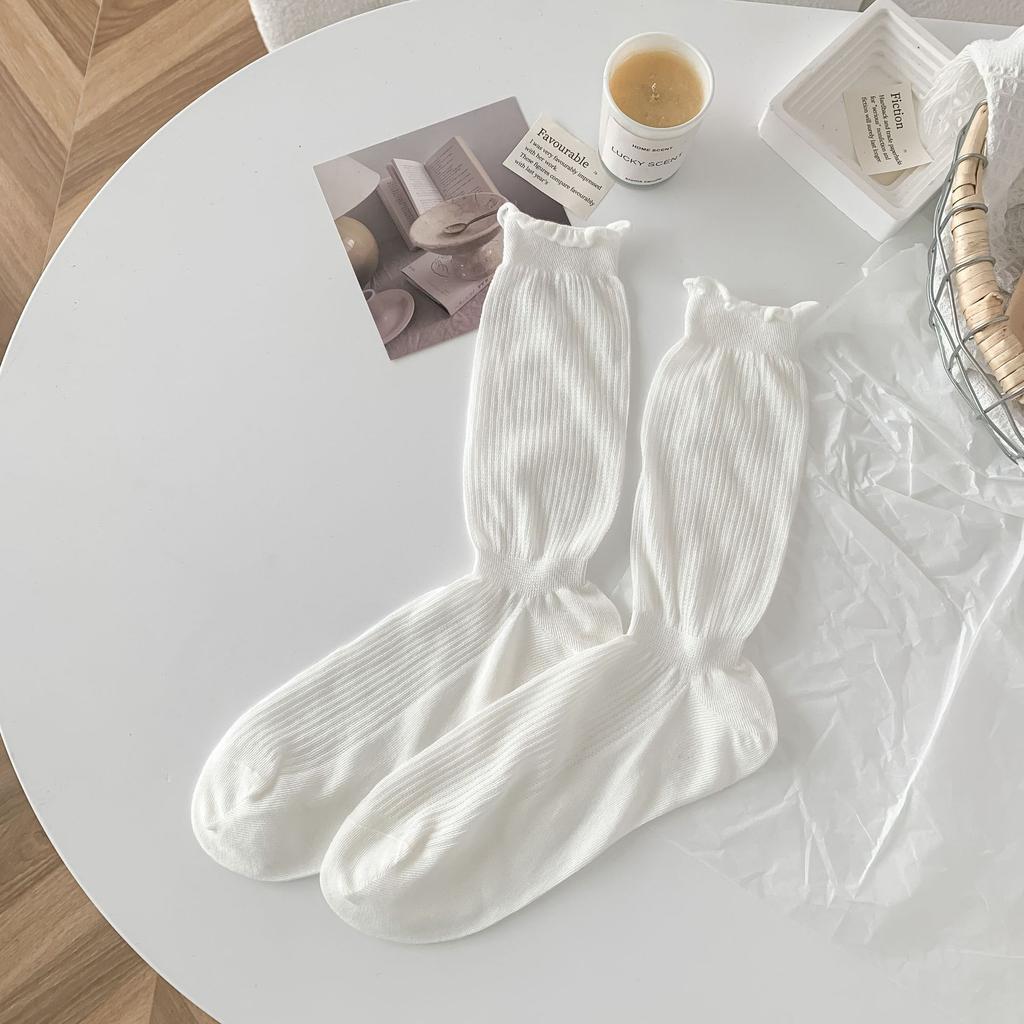 White Socks Socks Summer Thin Breathable Cutout Mesh Ballet Style Long Socks Stacked With Socks