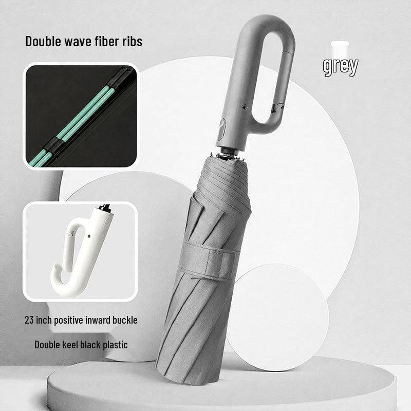 Fully Automatic Black Folding Umbrella - Three-Fold Design with Eight Ribs, Black Glue Coating for Sun and Rain Protection, Portable for Commuting.